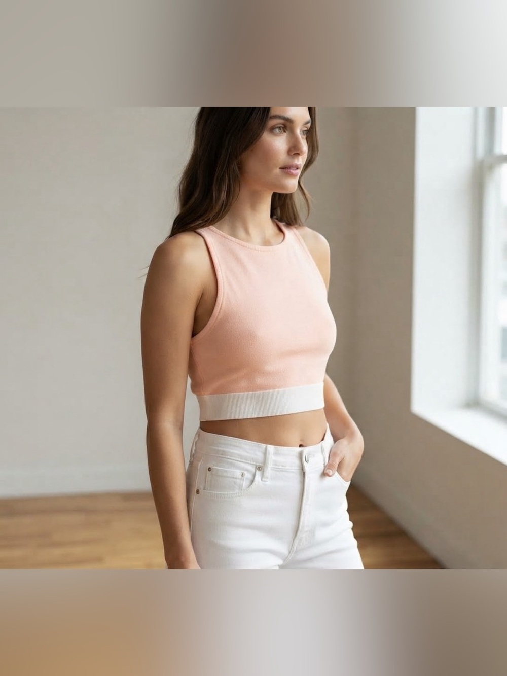 Aritzia Sunday Best Peach Pink High-Neck Cropped Tank Top size XS